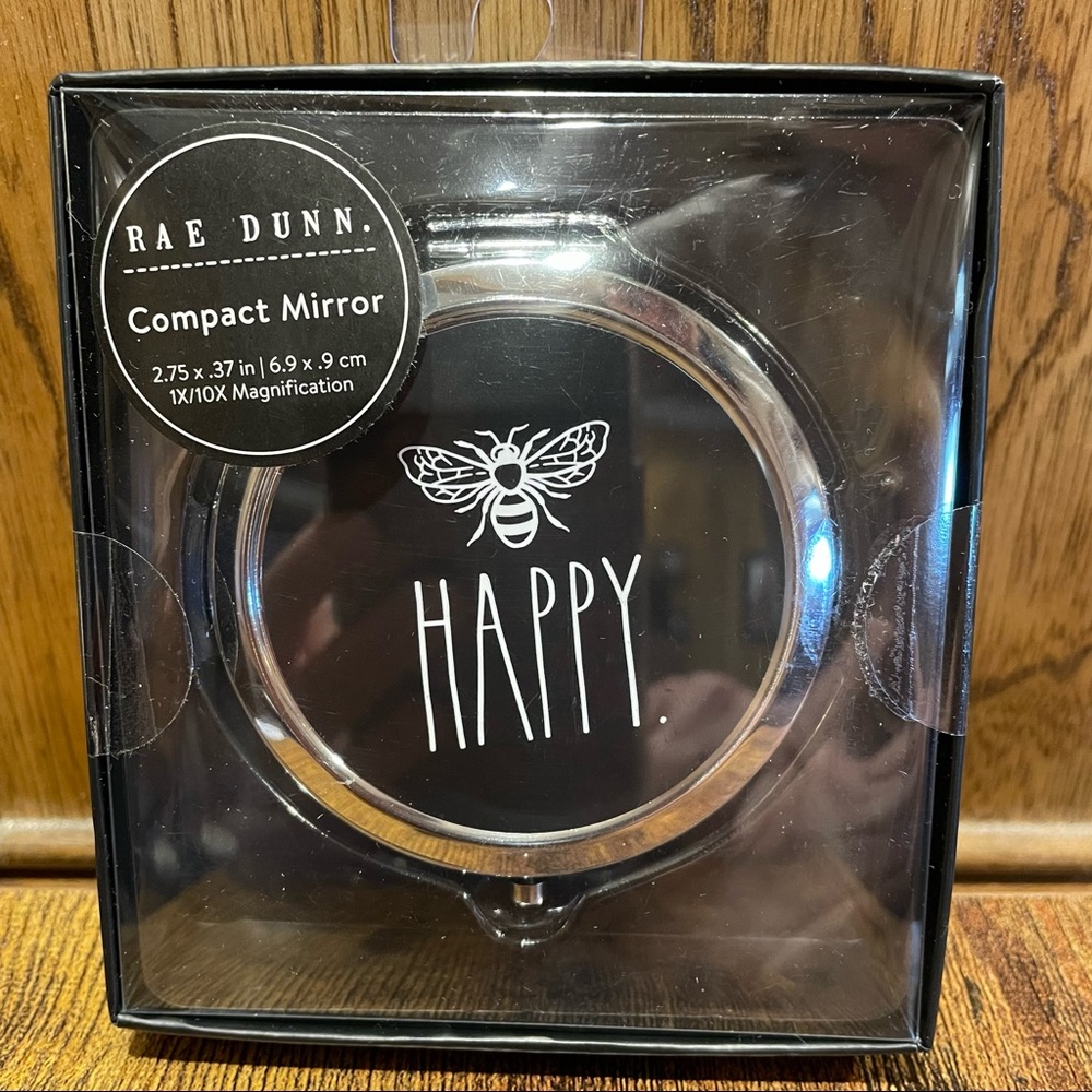 Rae Dunn Black BEE HAPPY Compact Mirror BRAND NEW!!
